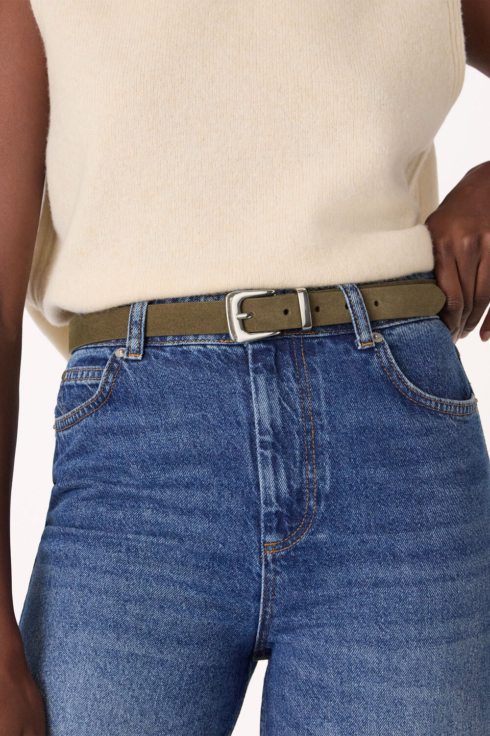 Olive Suede Metal Keeper Belt
