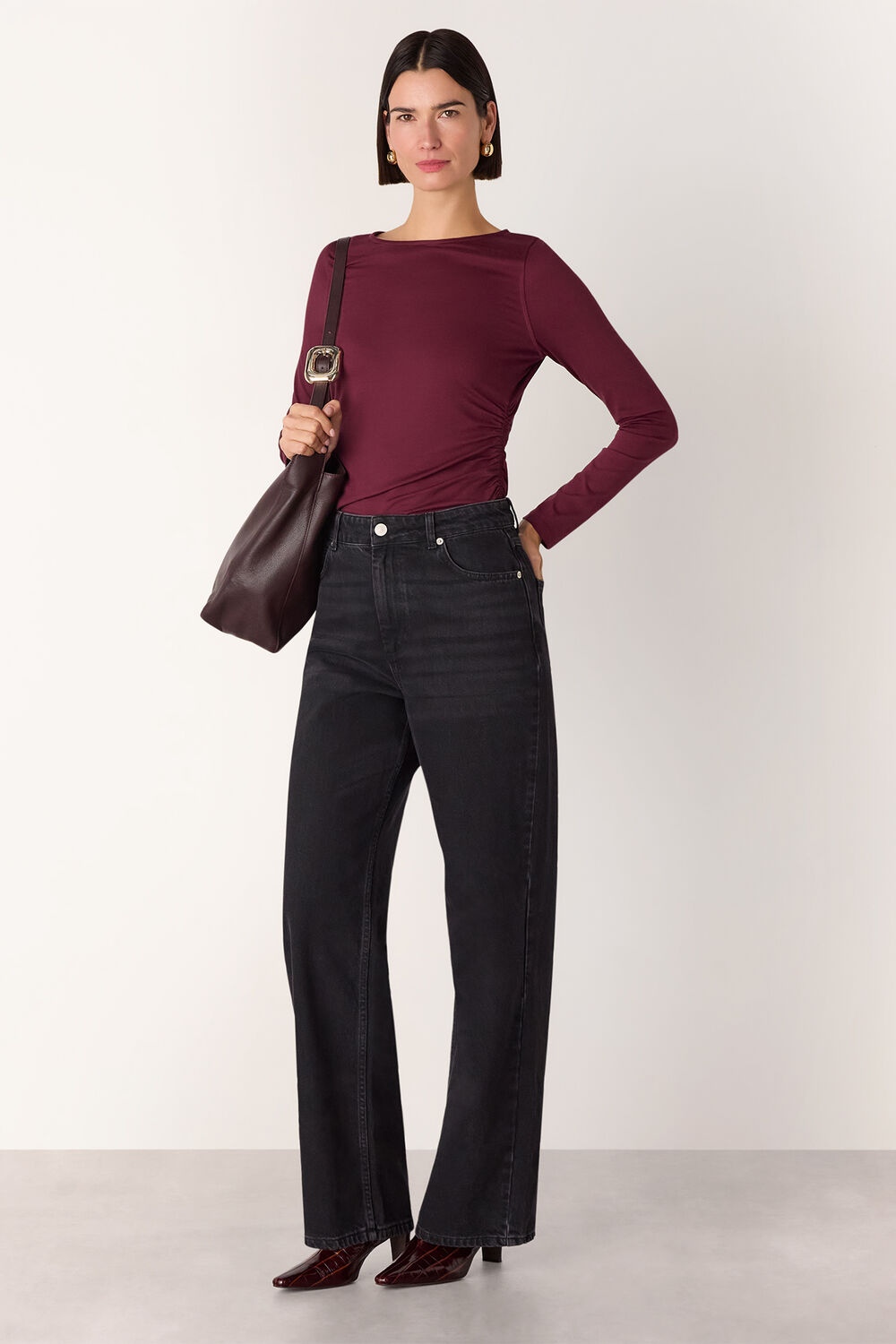 Ruched Side Long Sleeve Top