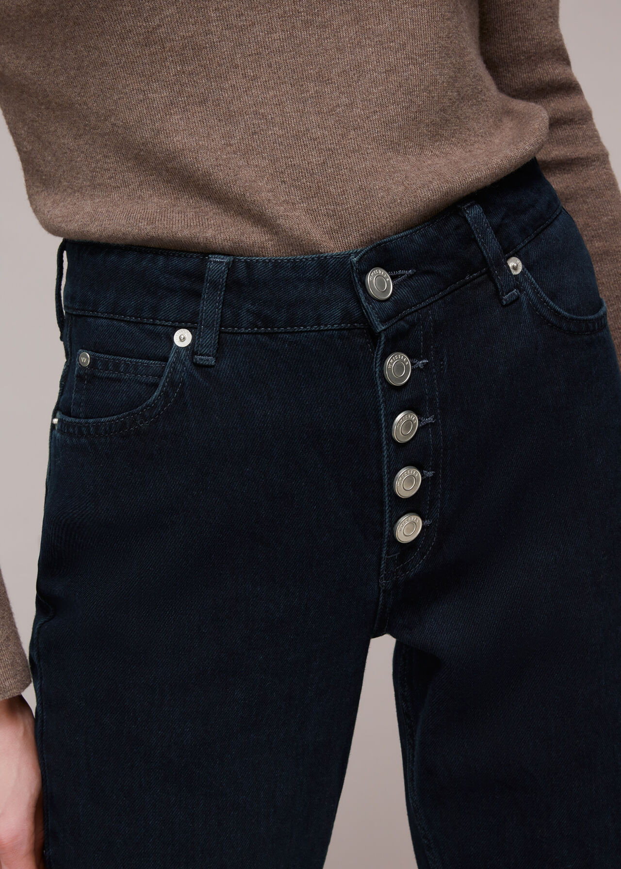 Dark Denim Straight Leg Button Up Jeans | Whistles