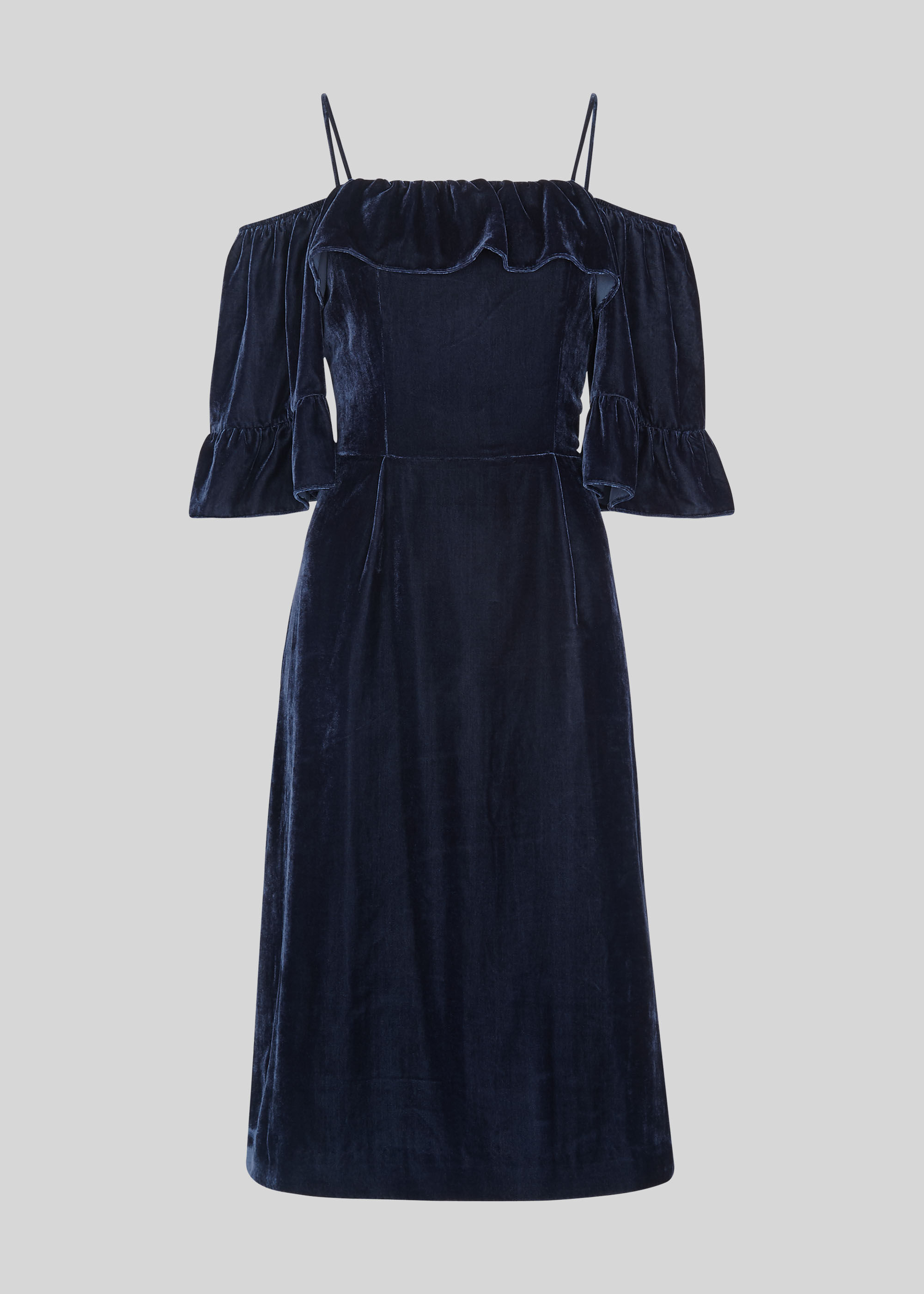 Navy velvet bardot store dress