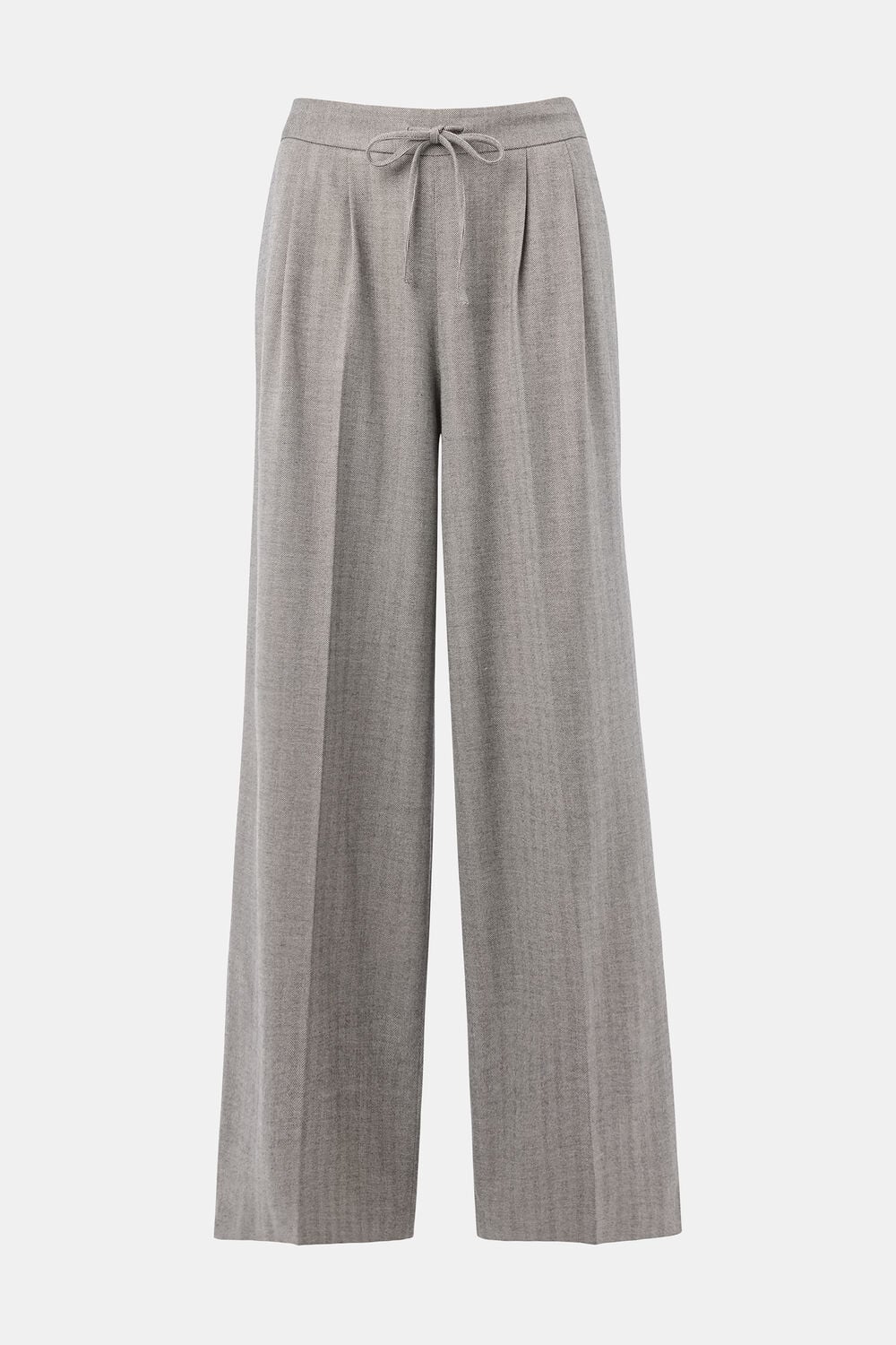Grey Herringbone Wide Leg Trouser