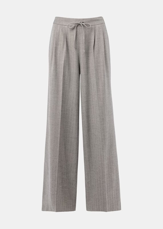 Grey Herringbone Wide Leg Trouser