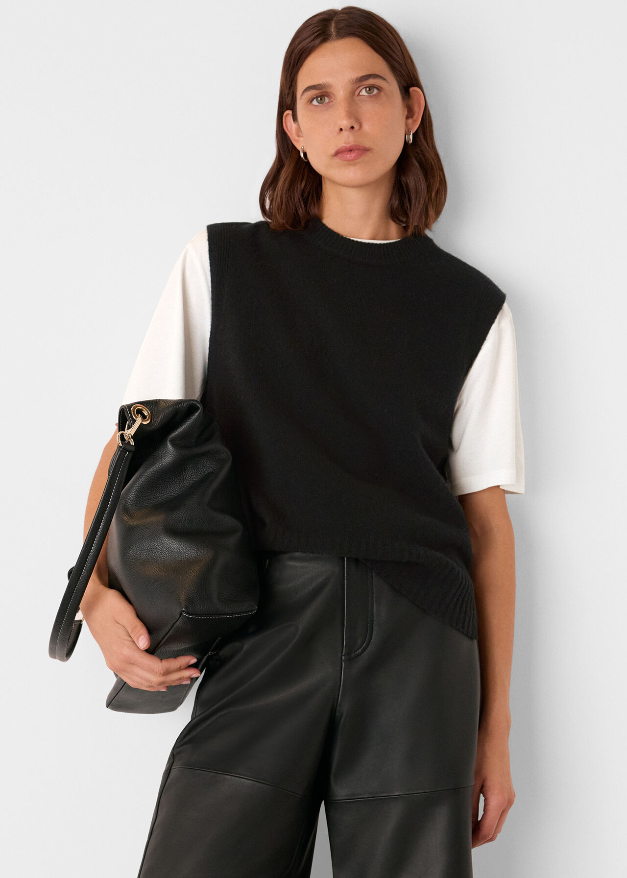 Black buttoned virgin wool sleeveless vest main image 1