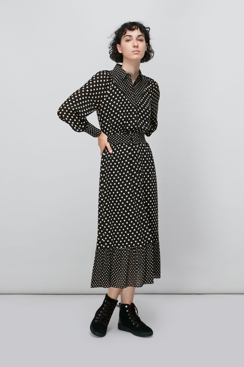 Spot Print Silk Shirt Dress