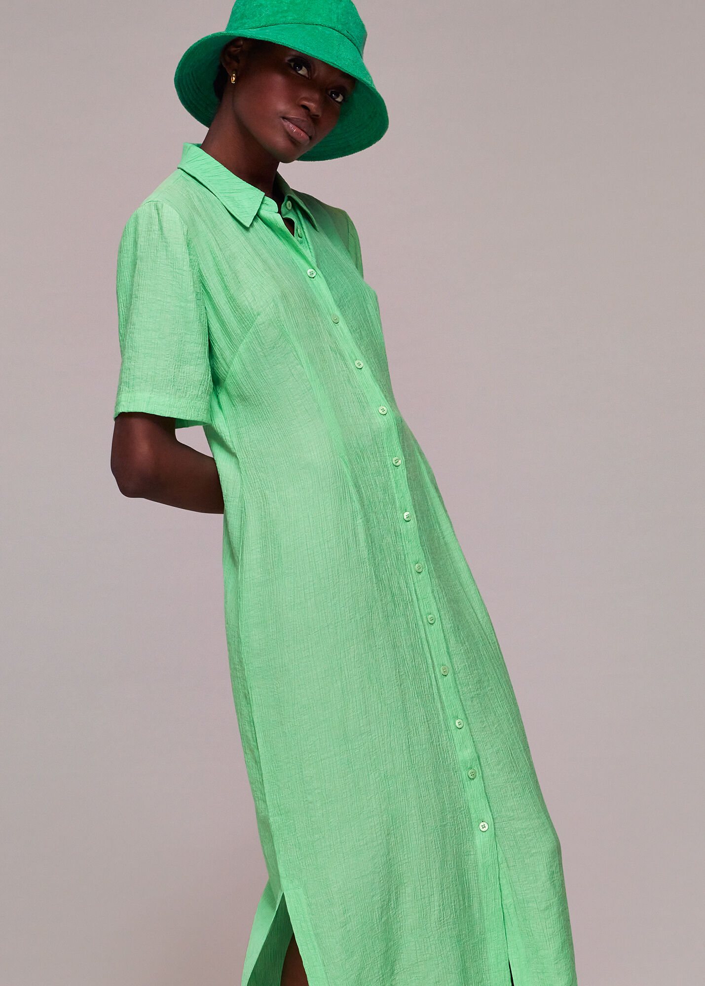 Lime Millie Plisse Shirt Dress WHISTLES