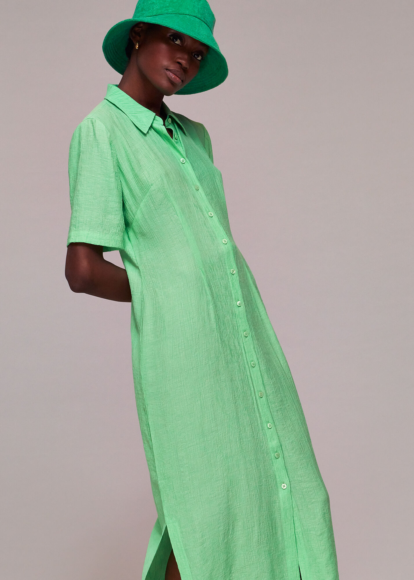 Lime Millie Plisse Shirt Dress | WHISTLES