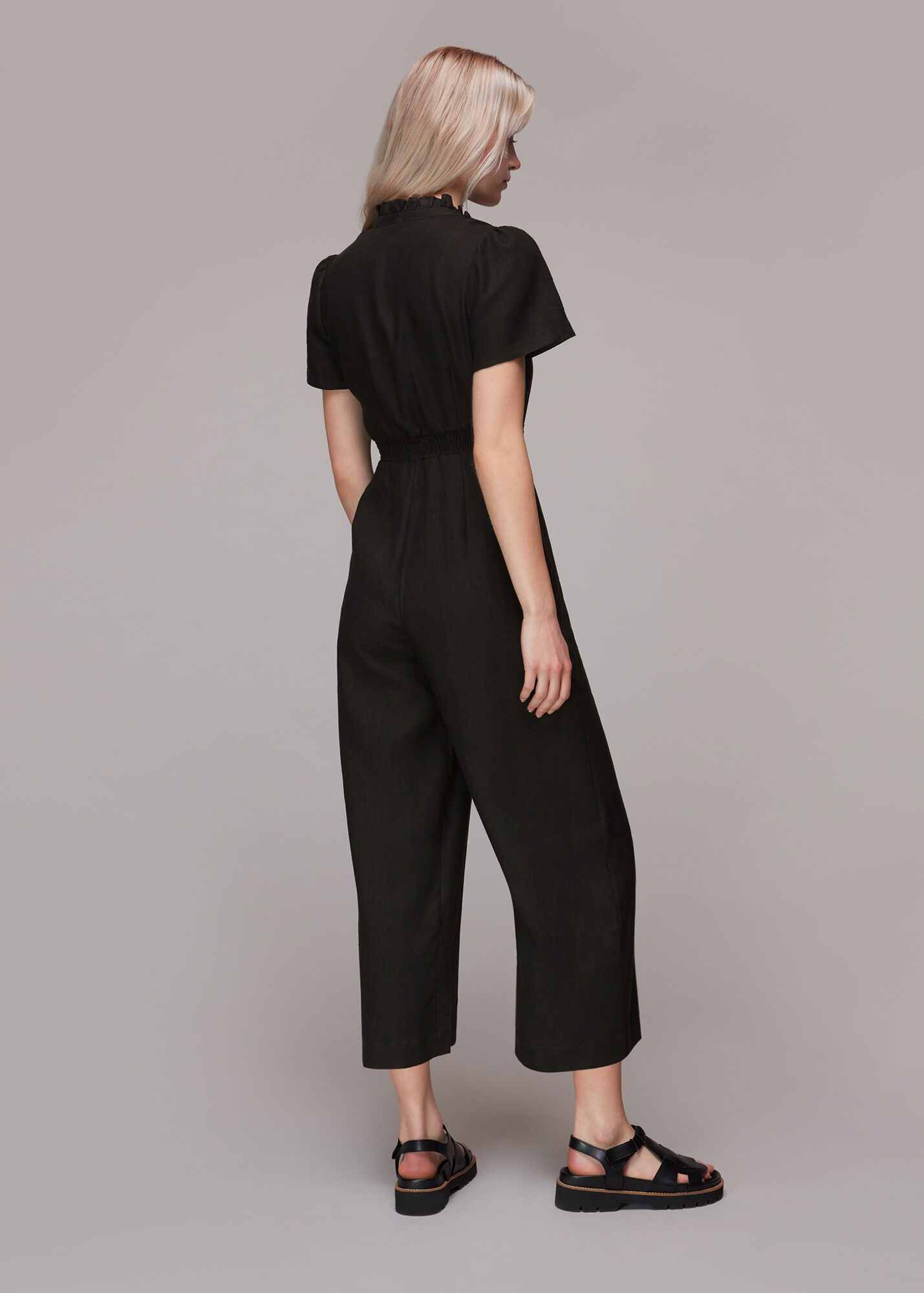 Black Emmie Linen Jumpsuit WHISTLES