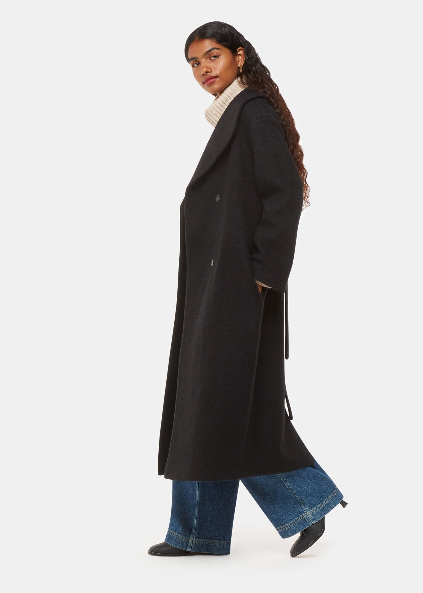 Black Morgan Funnel Neck Coat WHISTLES Whistles UK
