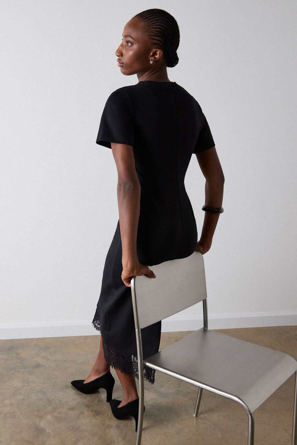 Black Ponte Detachable Lace Dress