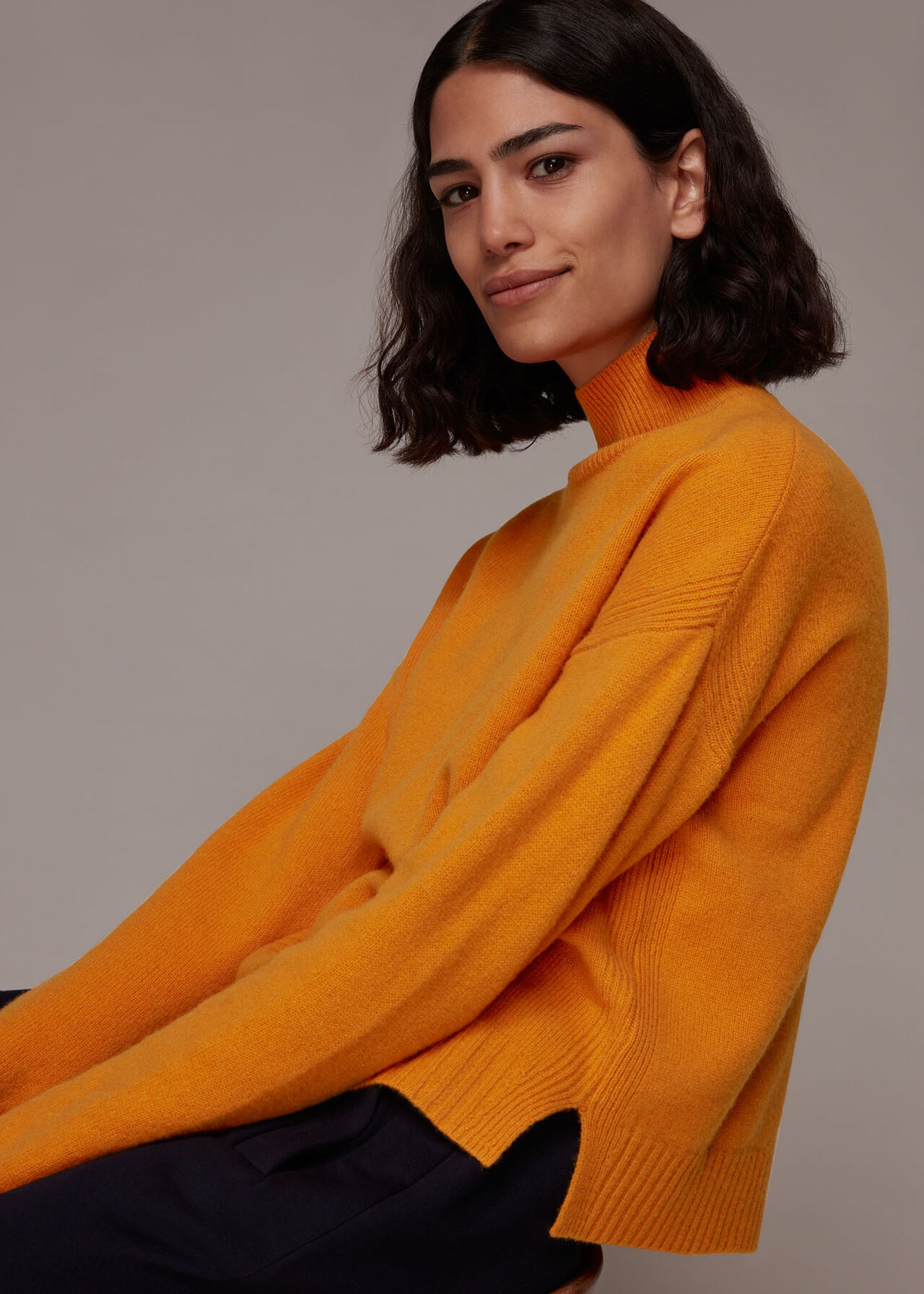 Wool Split Funnel Neck Jumper