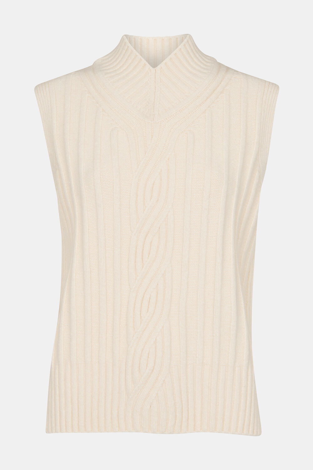 Ivory V Neck Cable Detail Tank