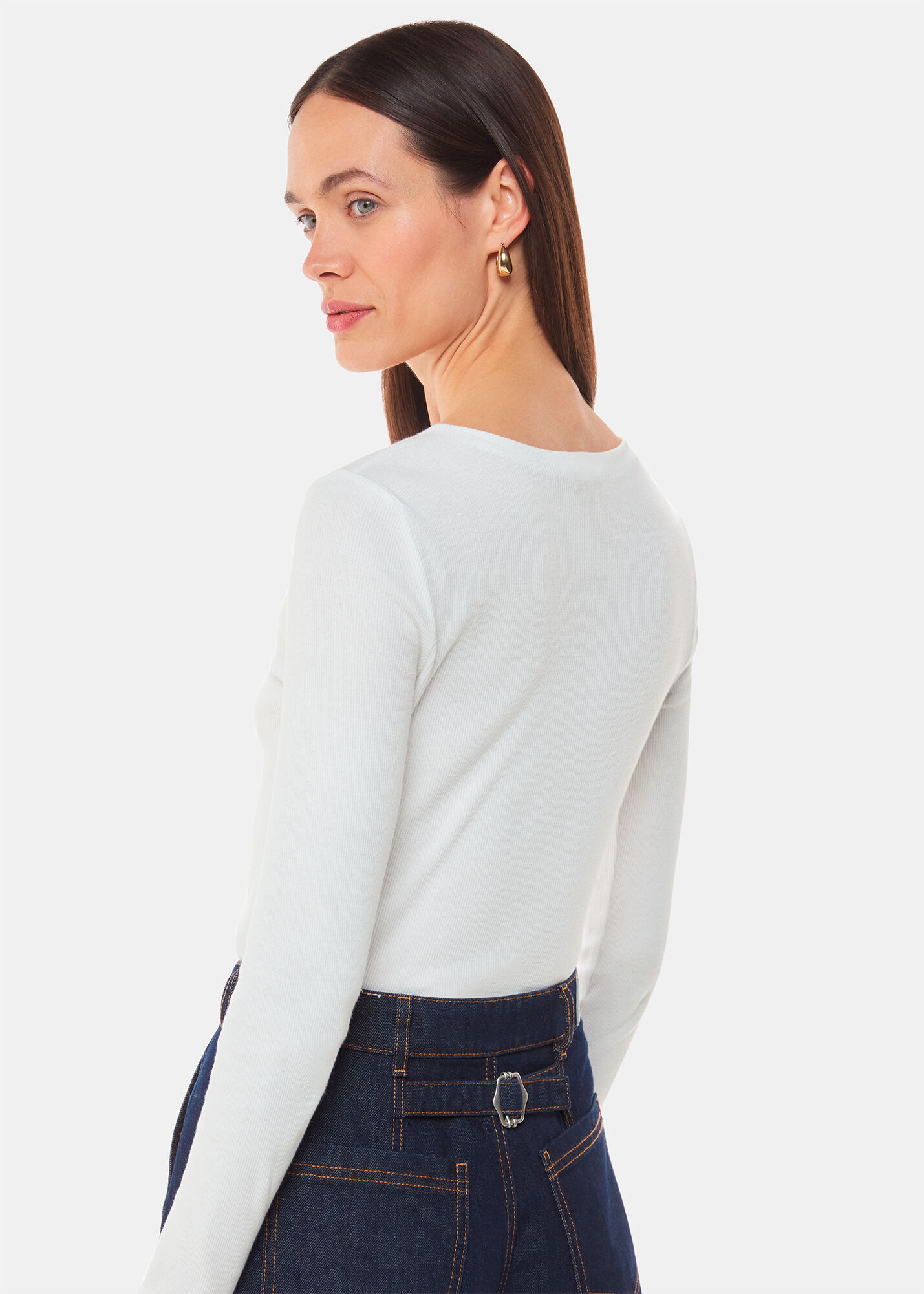 White High Neck Long Sleeve Rib Top