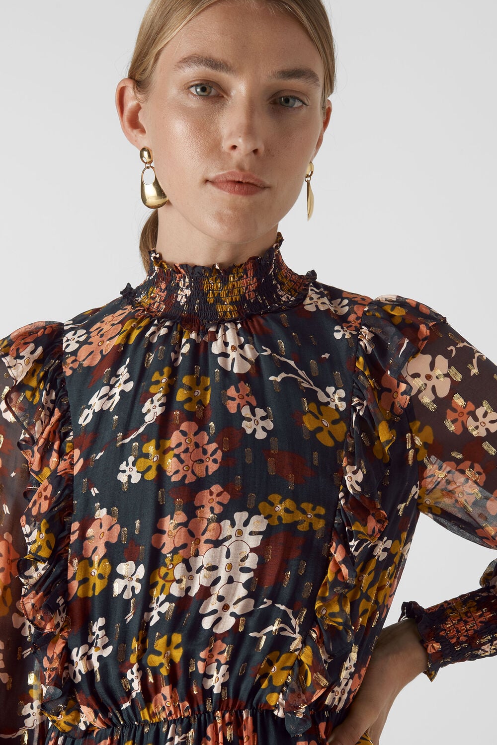 Clover Floral Silk Mix Dress Black/Multi