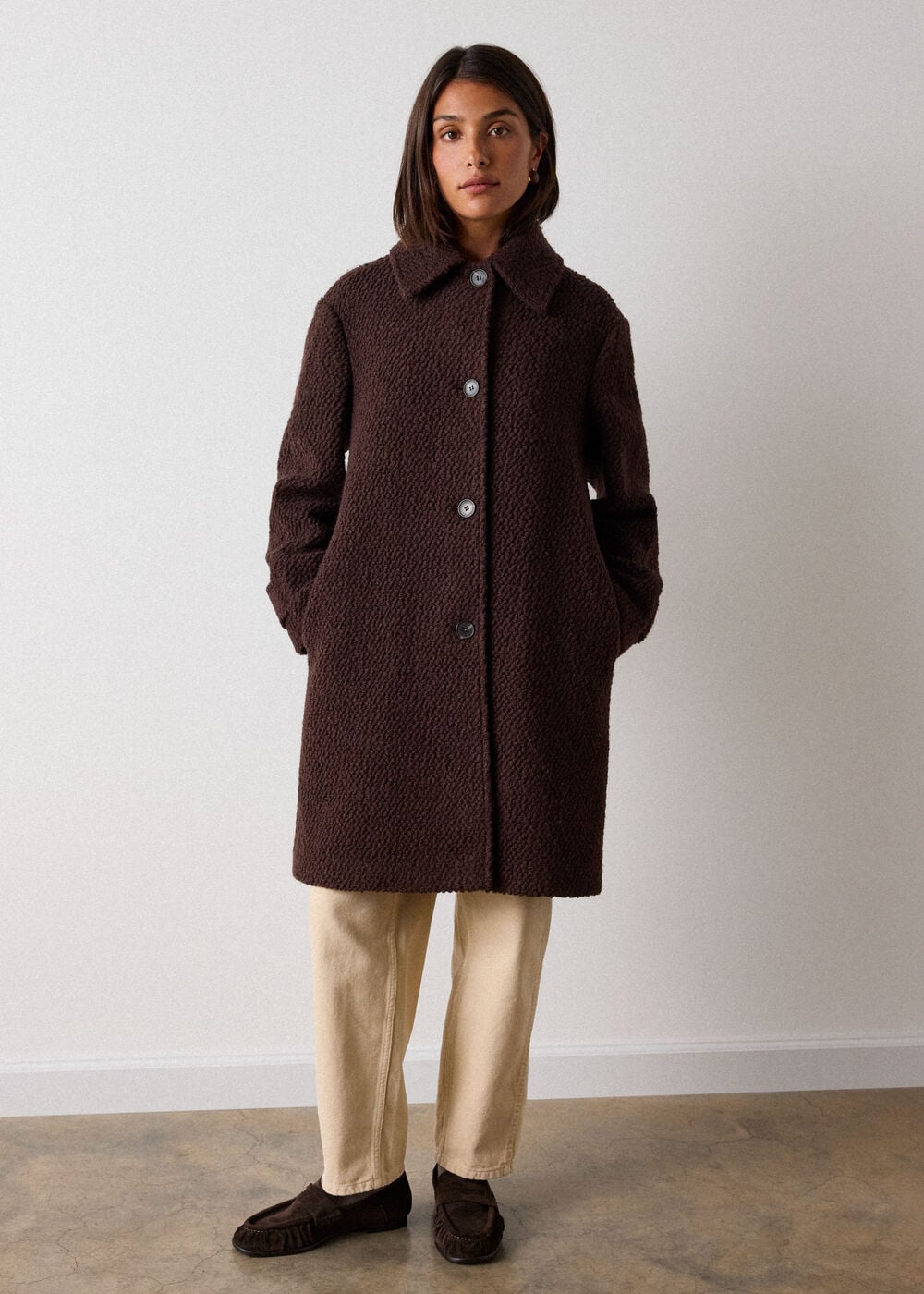 Brown Petite Boucle Wool Car Coat