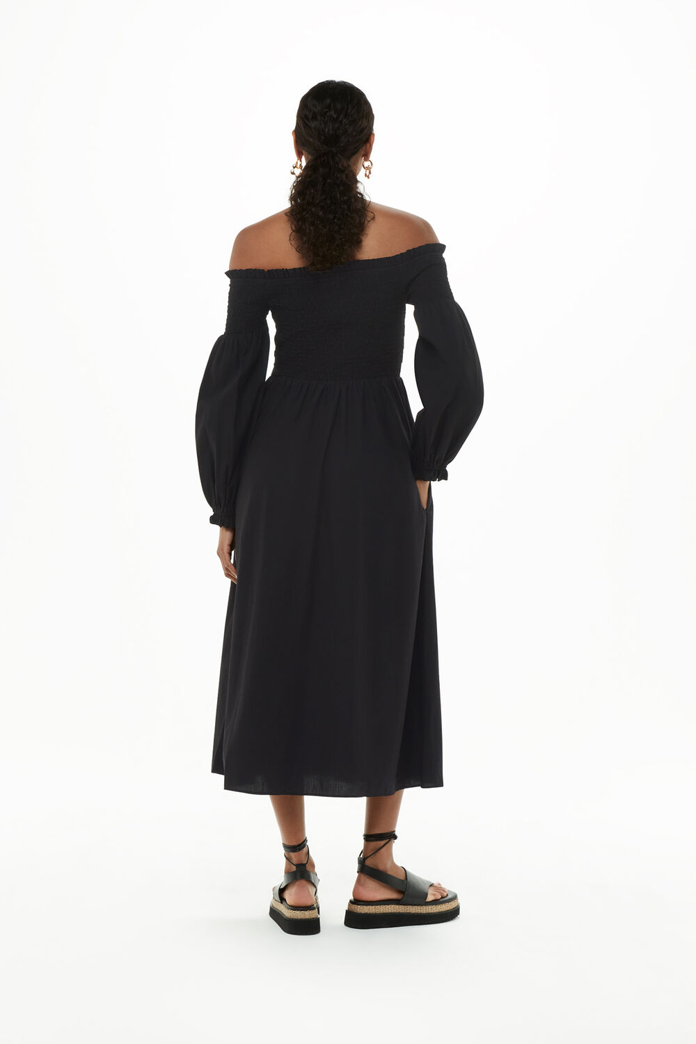 Black Clara Bardot Poplin Dress