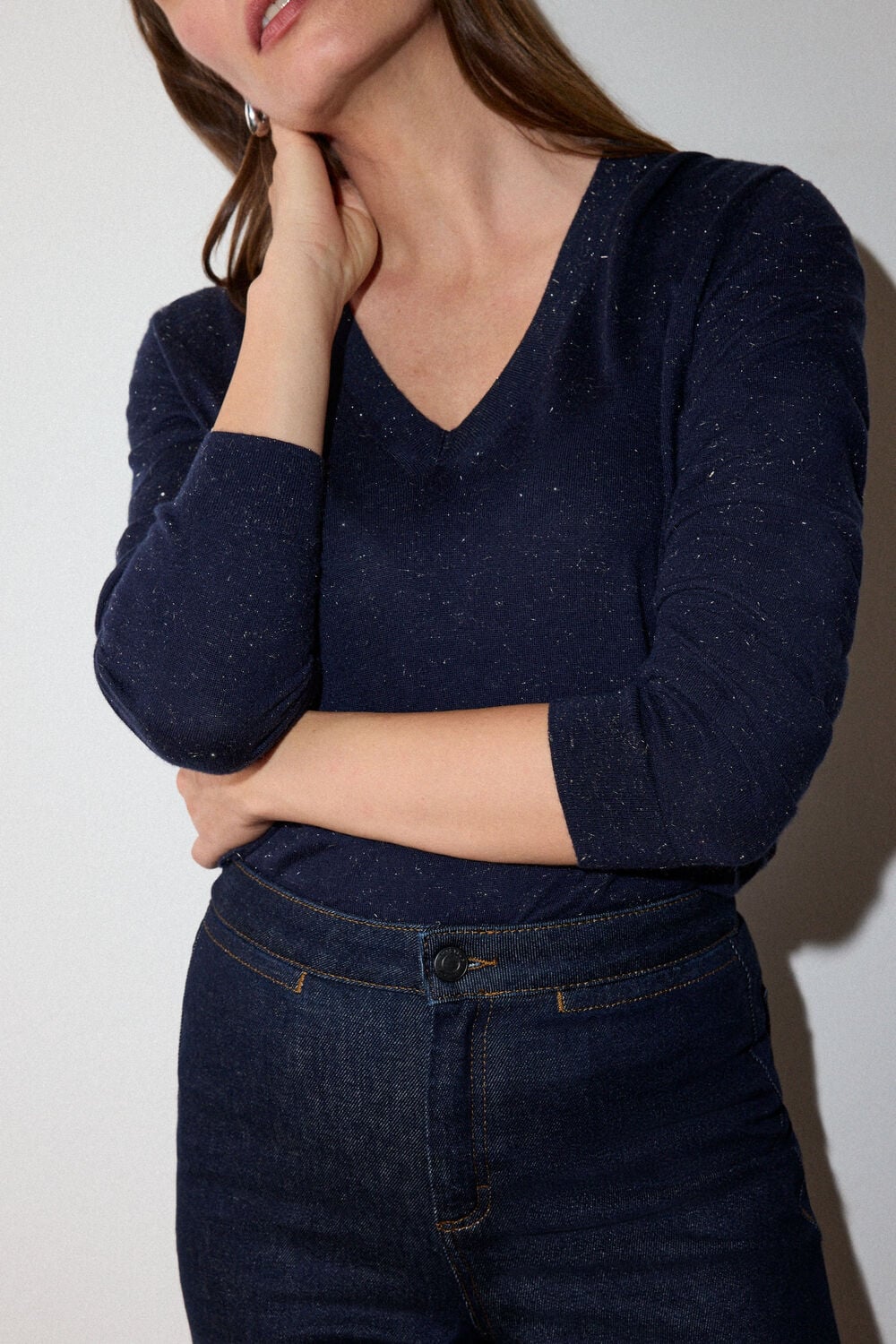 Navy Annie Sparkle V Neck Knit