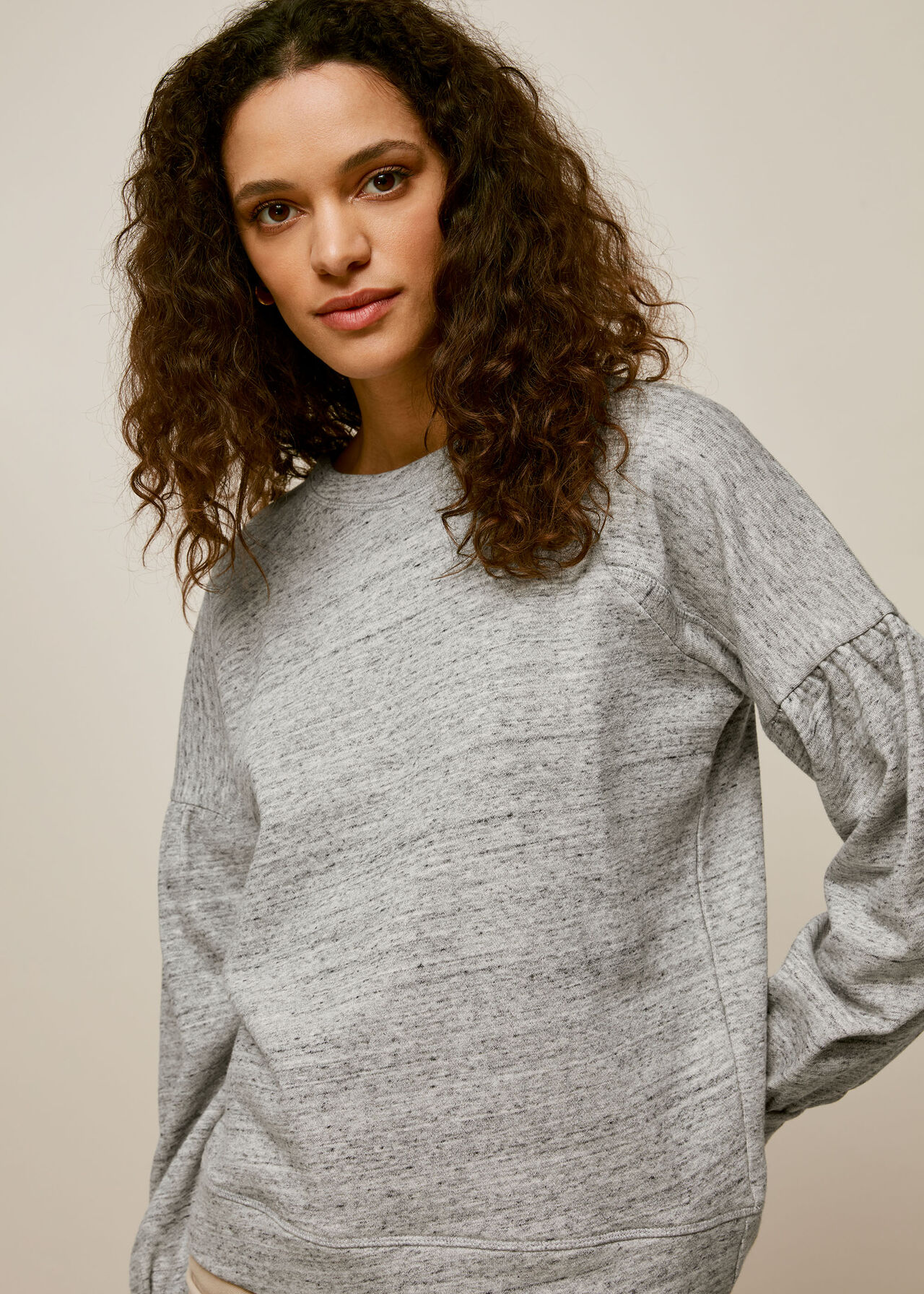 Gathered Sleeve Sweatshirt Grey