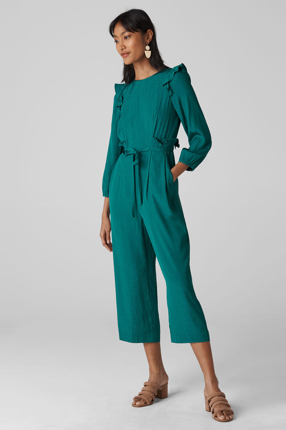 Britt Jacquard Frill Jumpsuit Green