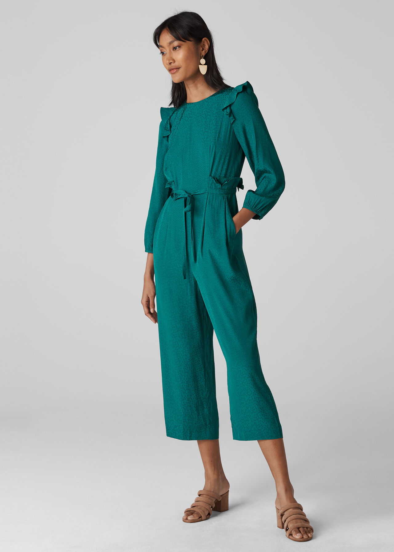 Britt Jacquard Frill Jumpsuit Green