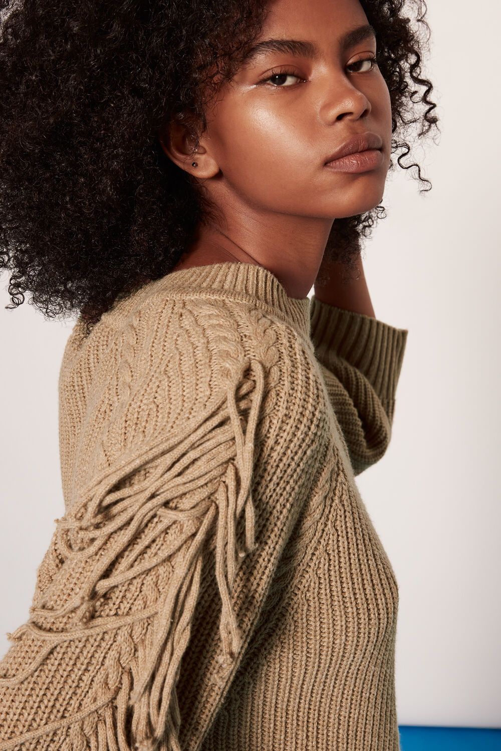 Fringe Sleeve Cable Sweater