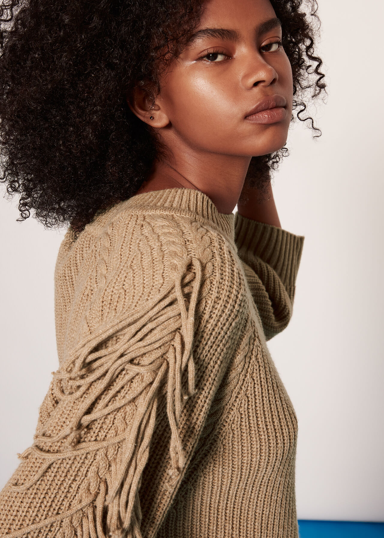 Fringe Sleeve Cable Sweater