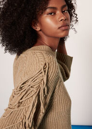 Fringe Sleeve Cable Sweater