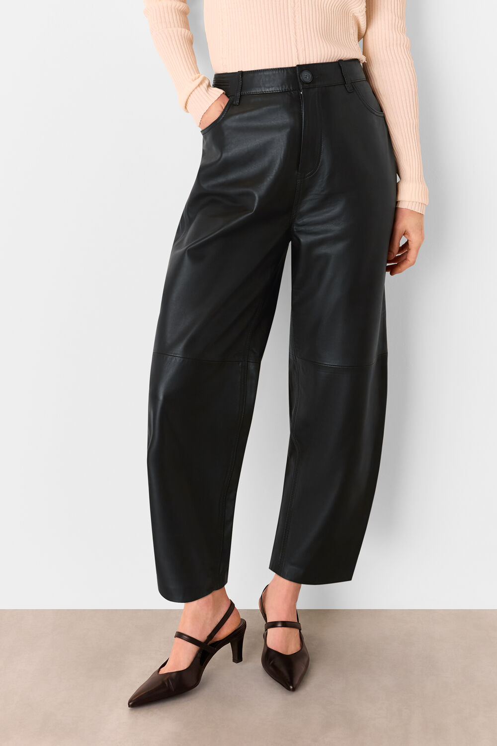 Leather Barrel Leg Trouser