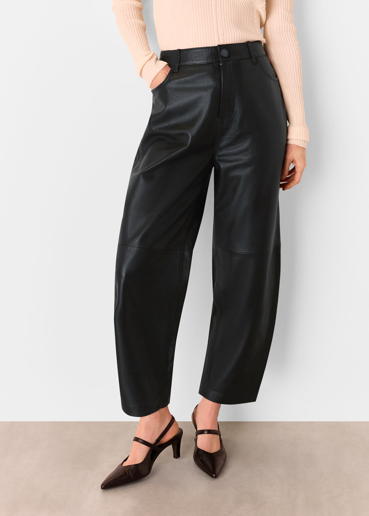 Leather Barrel Leg Trouser