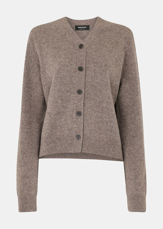 Neutral Button Front V Neck Cardigan