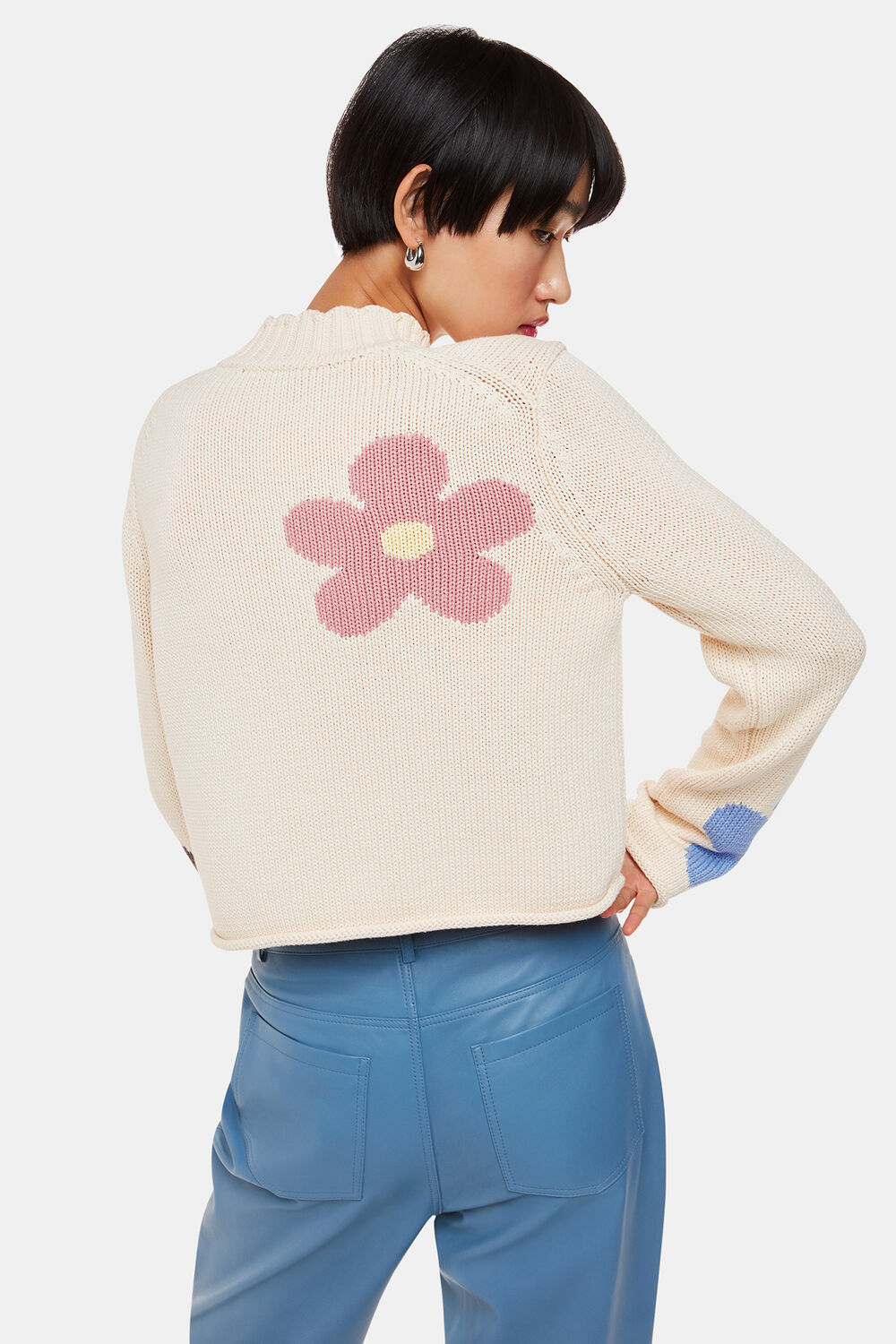 Flower Intarsia Cropped Knit
