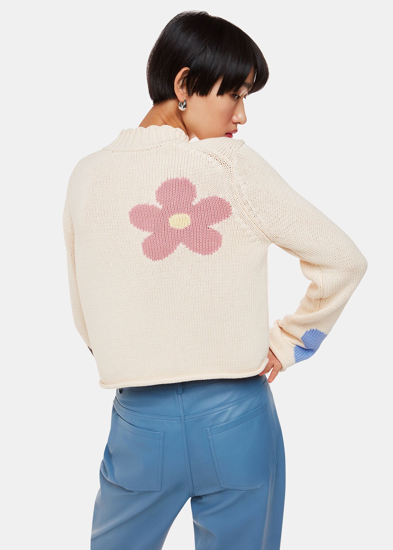 Flower Intarsia Cropped Knit
