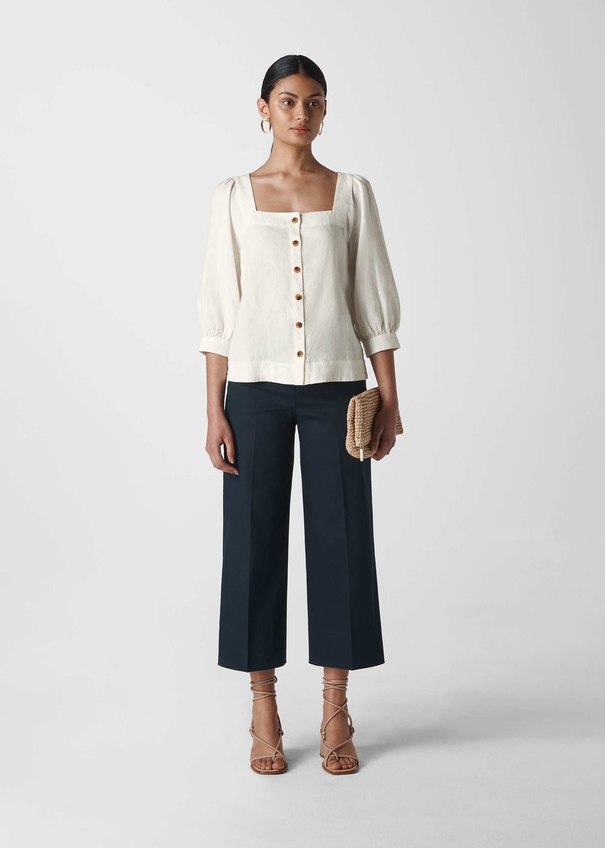 White Square Neck Linen Blouse | WHISTLES | Whistles US |