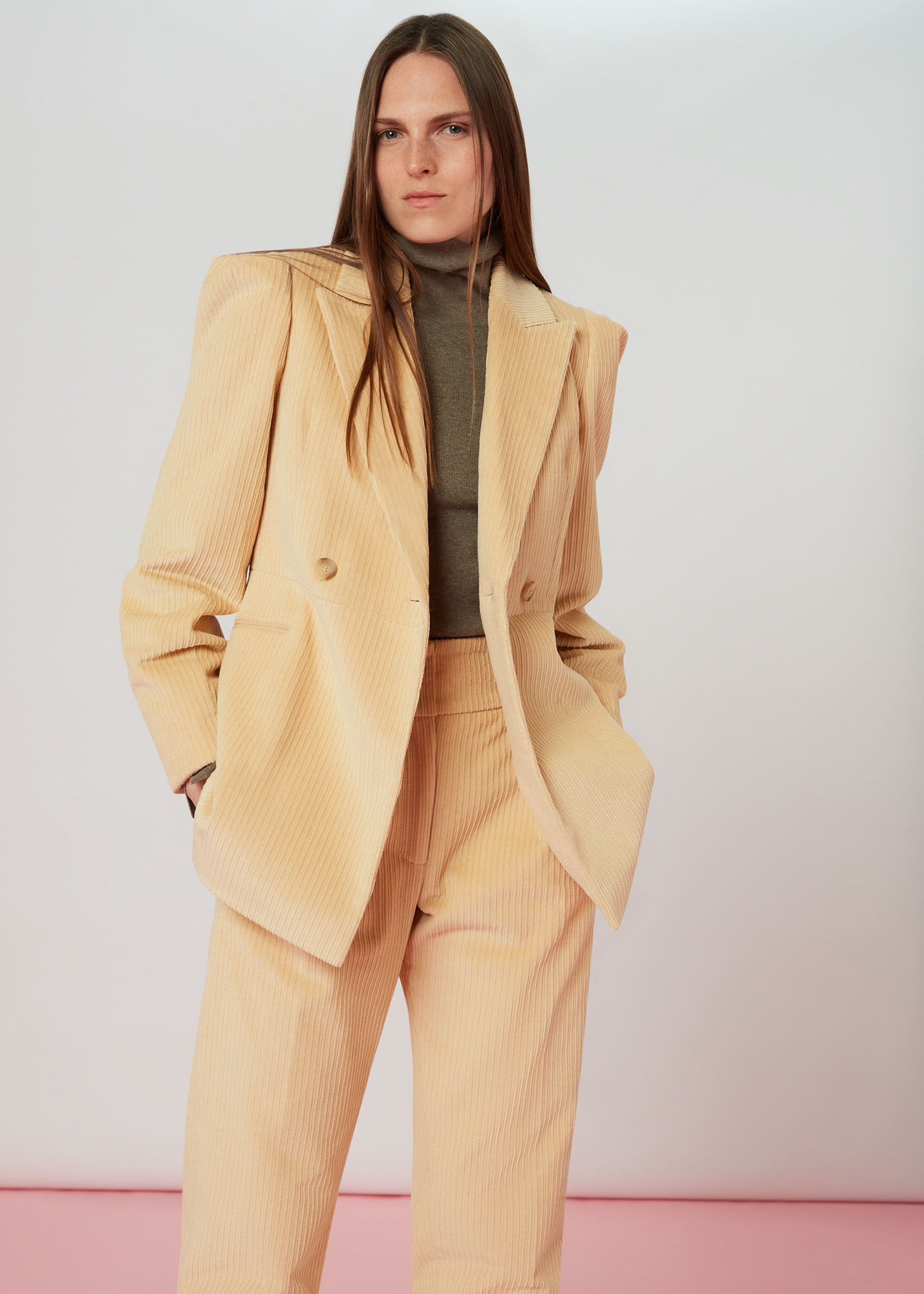 Beige Suki Cord Puff Sleeve Blazer WHISTLES