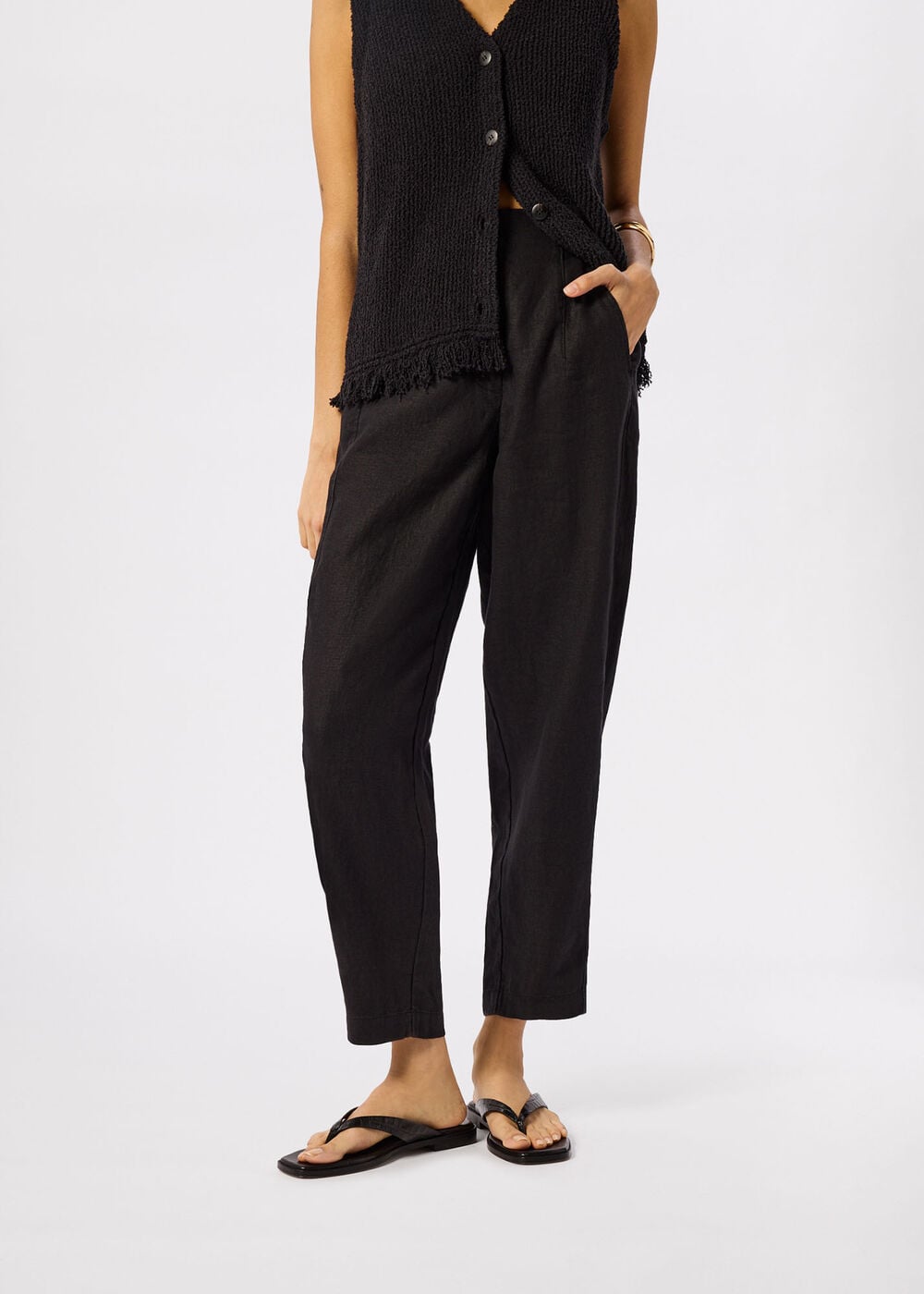 Petite Linen Barrel Leg Trouser