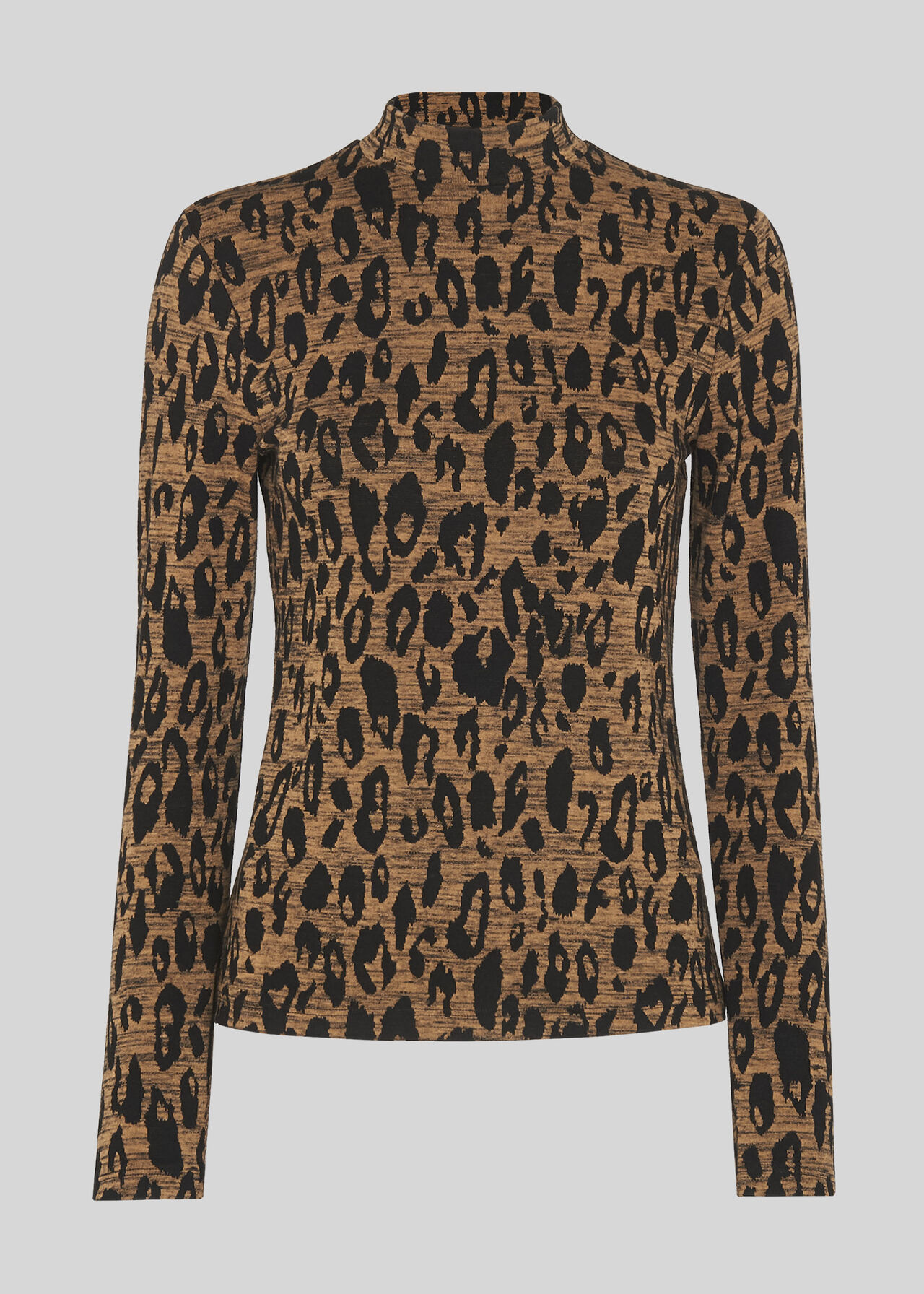 High Neck Animal Jaquard Top Leopard Print