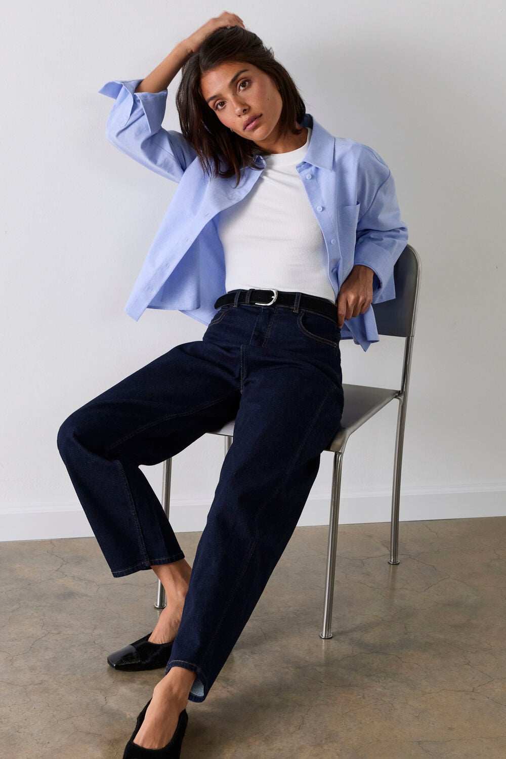 Dark Denim Stretch Barrel Leg Jean