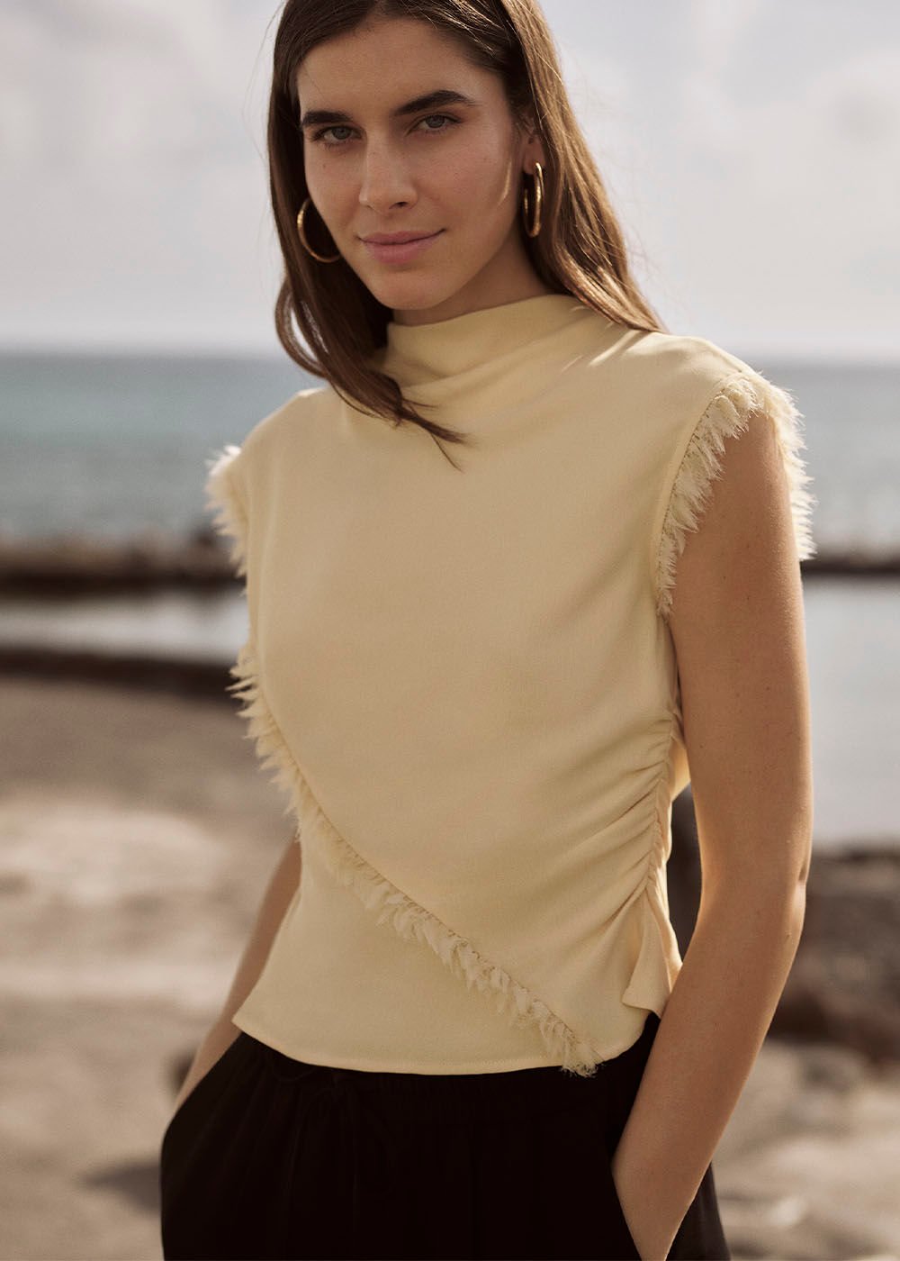 Toril Textured Trim Detail Top