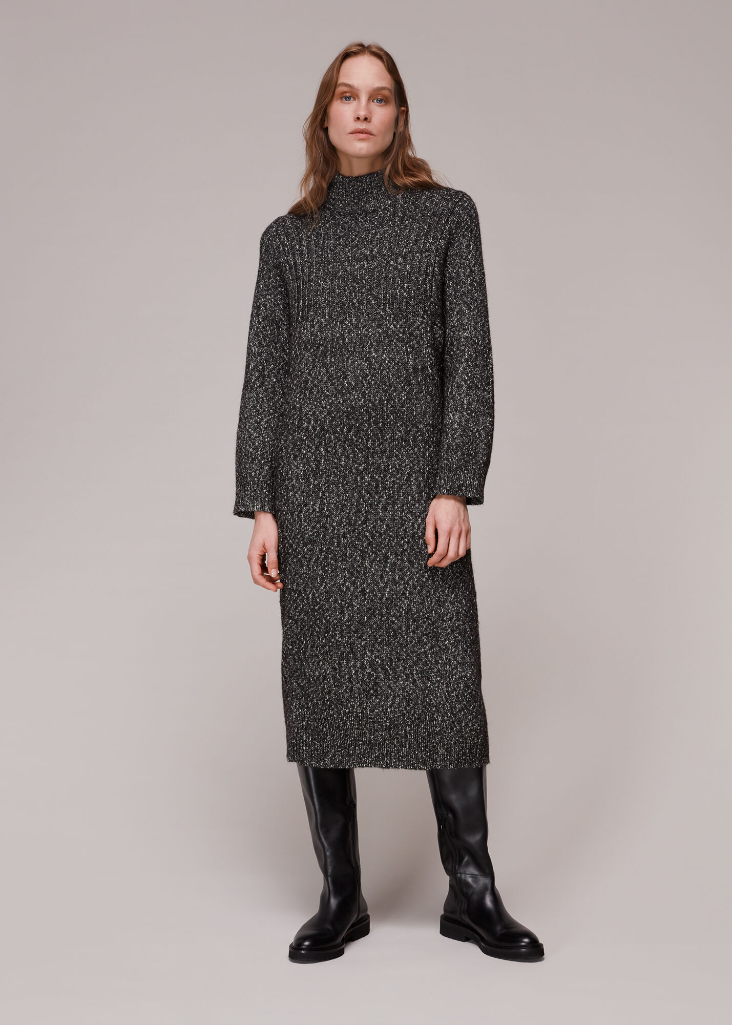 Black Multi Flecked Knitted Midi Dress WHISTLES