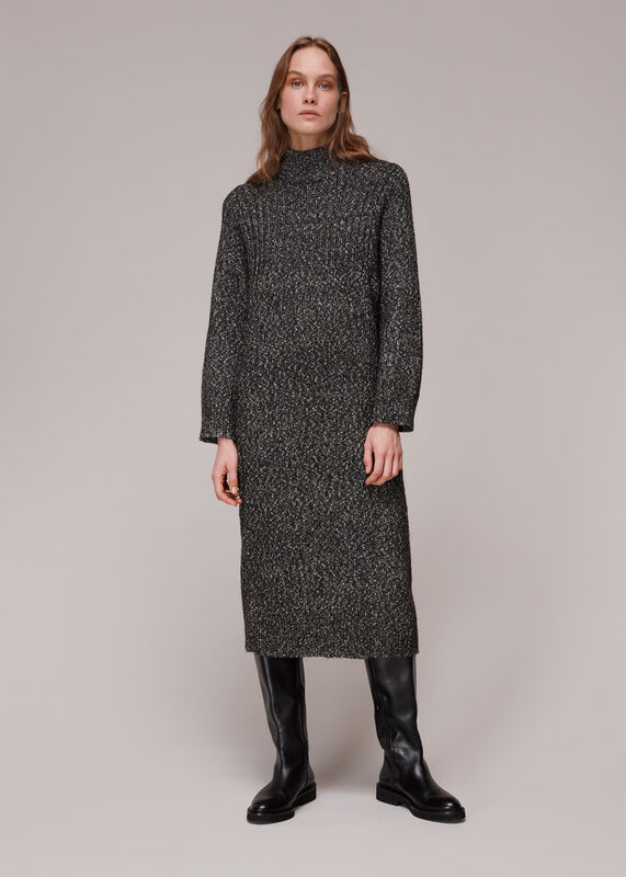Black Flecked Knitted Midi Sweater Dress