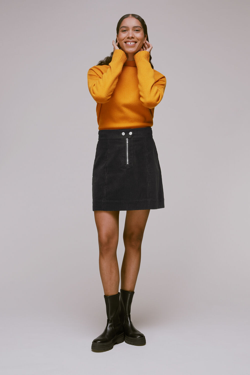 Zip Front Cord Mini Skirt