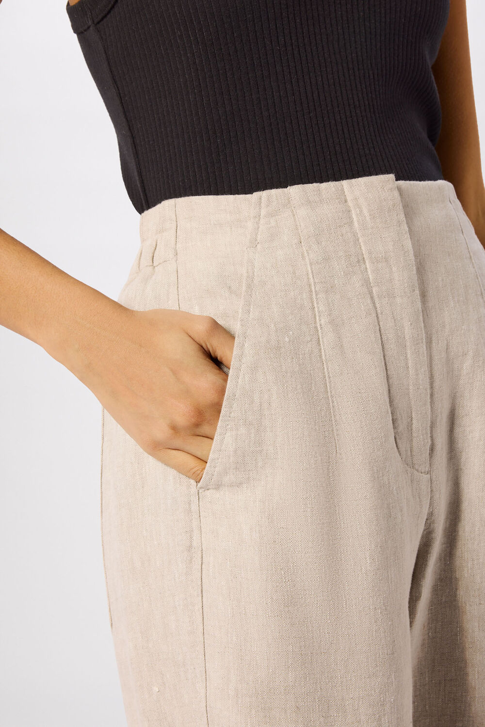 Oatmeal Linen Barrel Leg Trouser