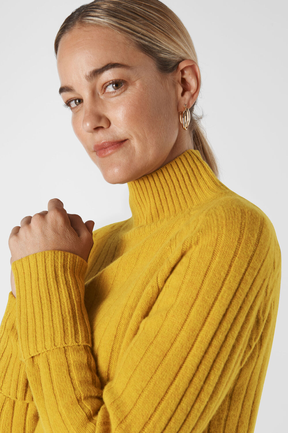 Rib Funnel Neck Wool Knit Yellow