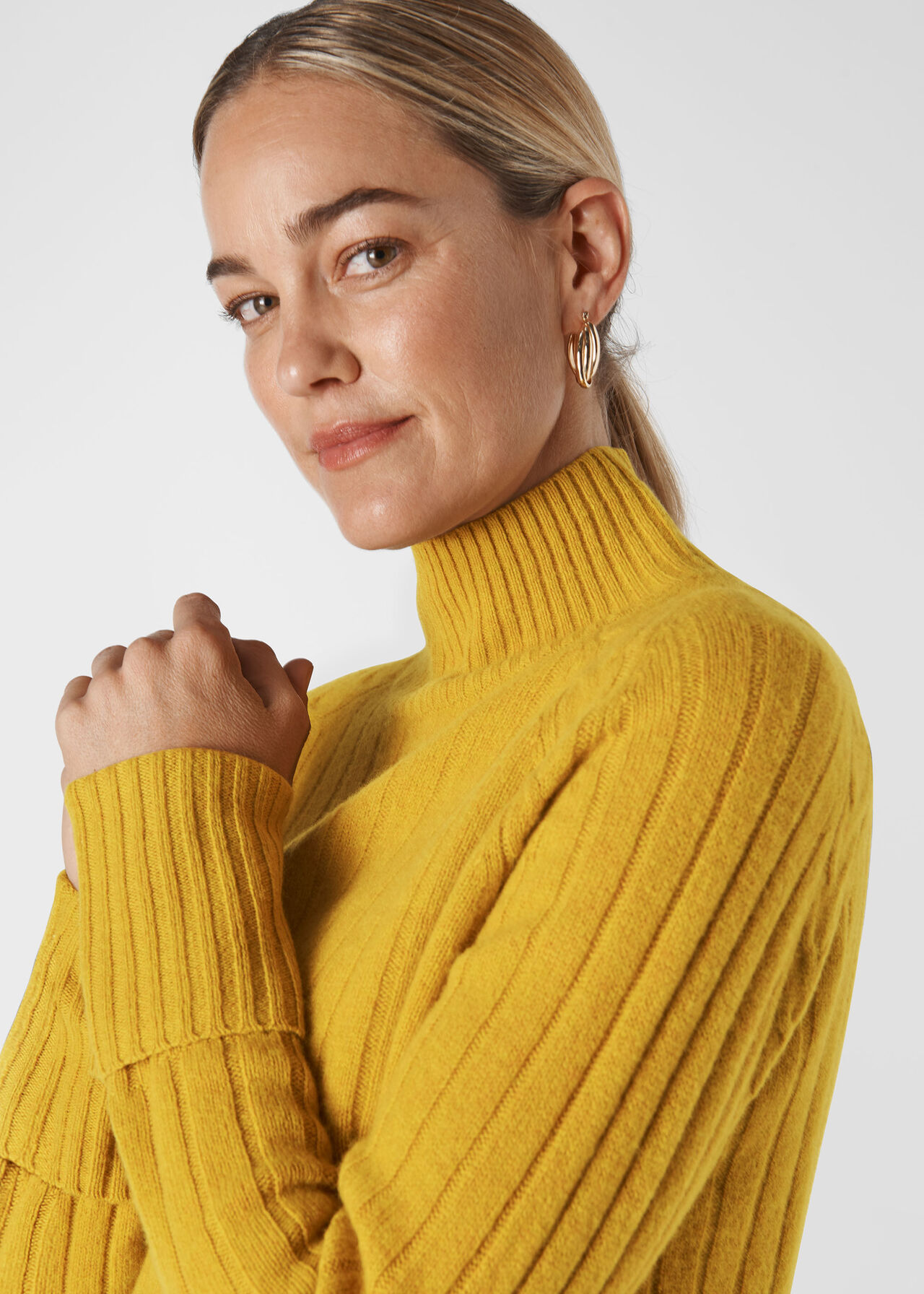 Rib Funnel Neck Wool Knit Yellow