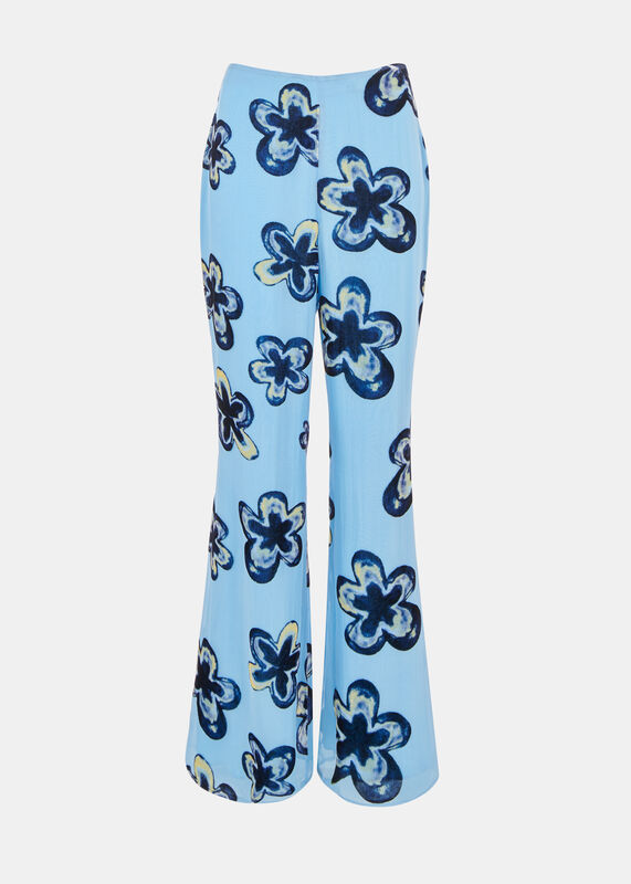 Blue Hazy Floral Velvet Pants 