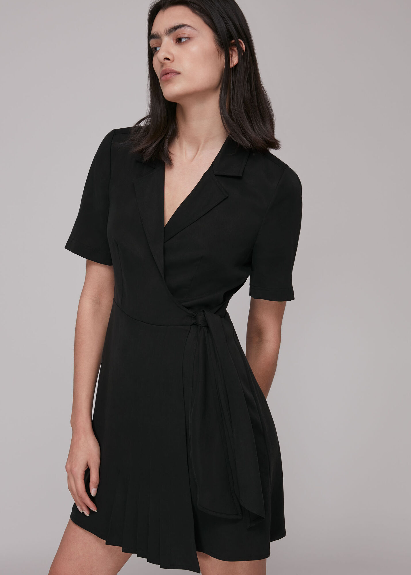 Black Beth Pleat Detail Wrap Dress WHISTLES