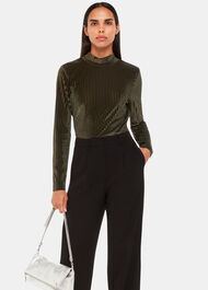 Khaki Velvet Stripe High Neck Top With Long Sleeves | Whistles ...