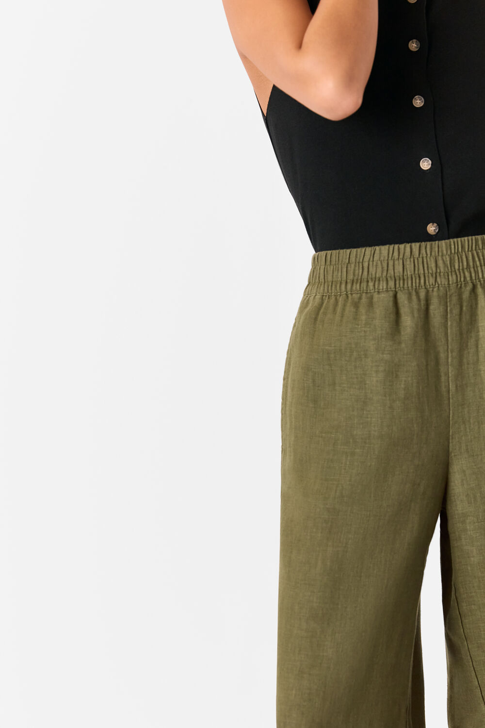 Khaki Petite Linen Pocket Trouser