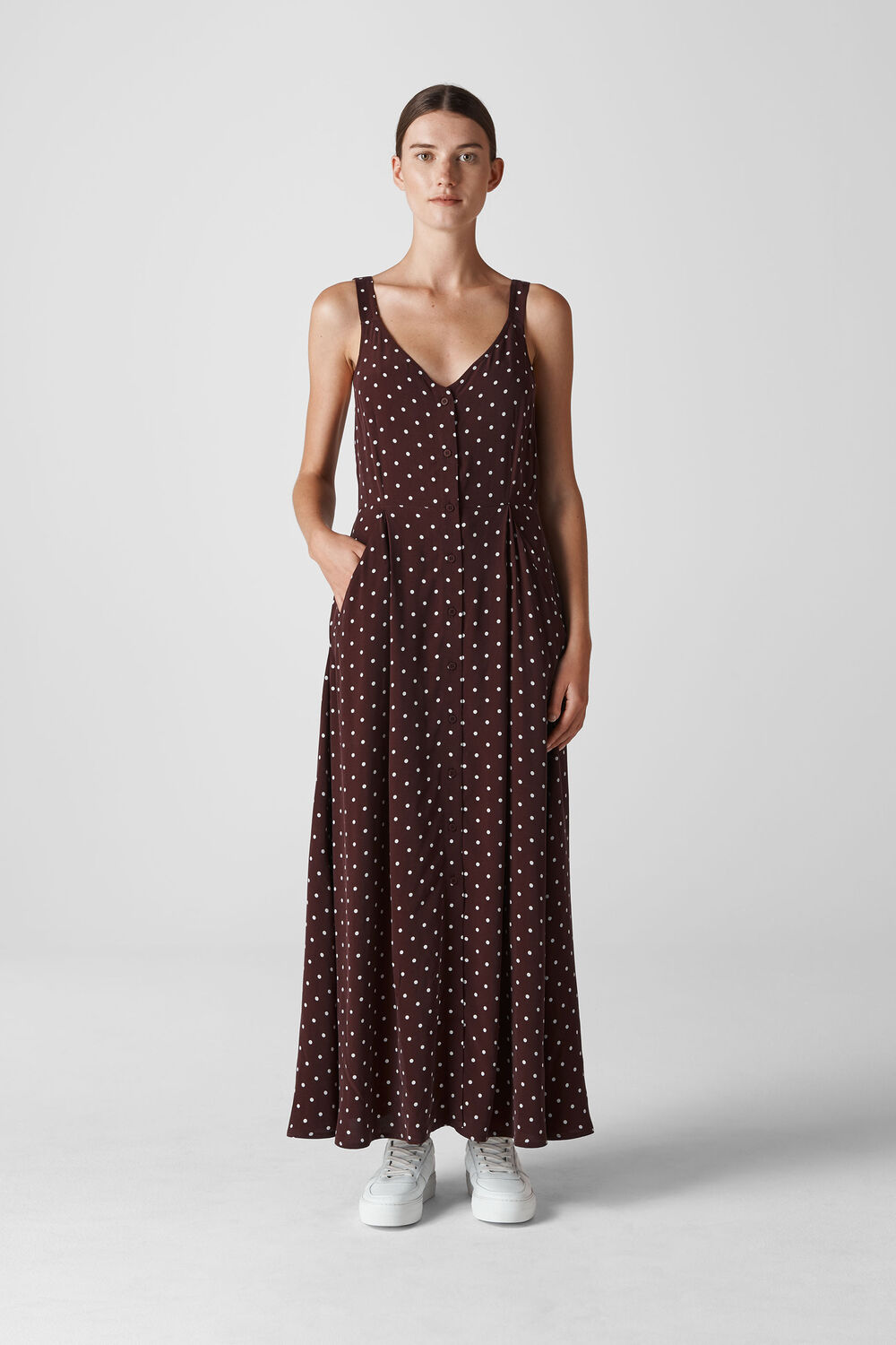 Spot Print Maxi Dress Burgundy