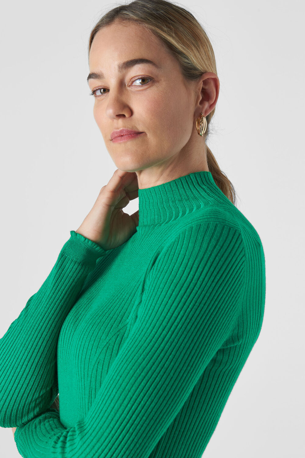 Carmen Ribbed High Neck Knit Green