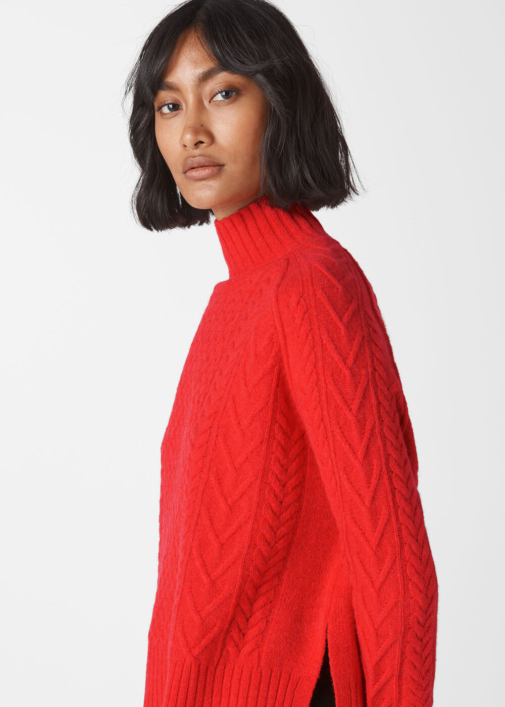 Cable Funnel Neck Wool Knit